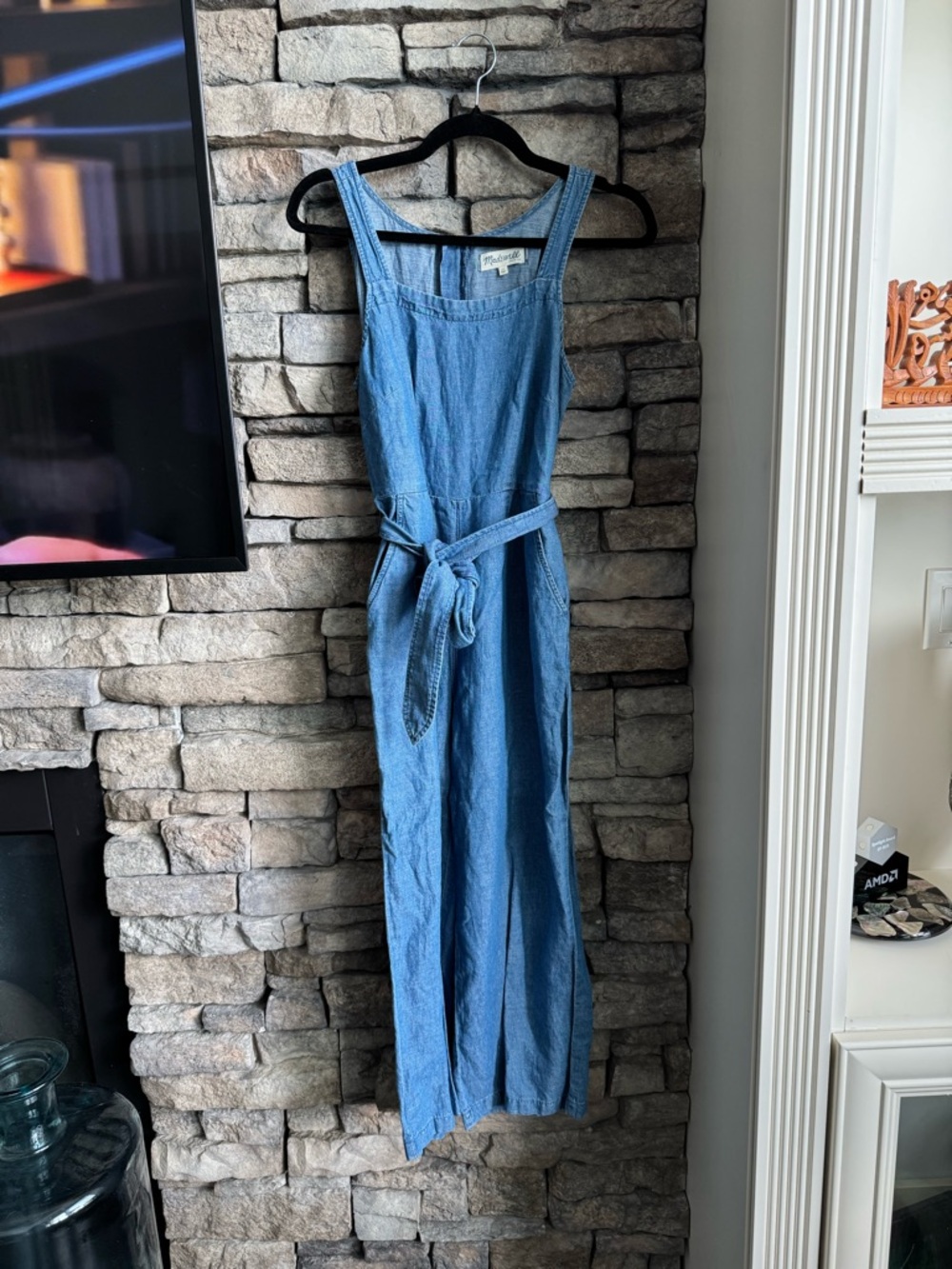 Madewell Light Blue Denim Jumpsuit with Tie Waist